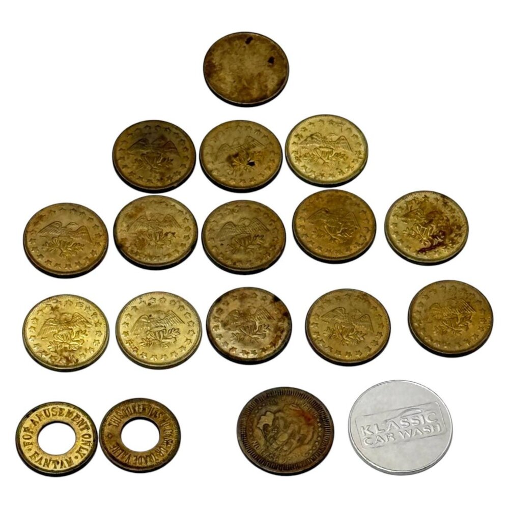 Tokens Metal‎ Lot 18 No Cash Value Exonumia Amusement Car Wash